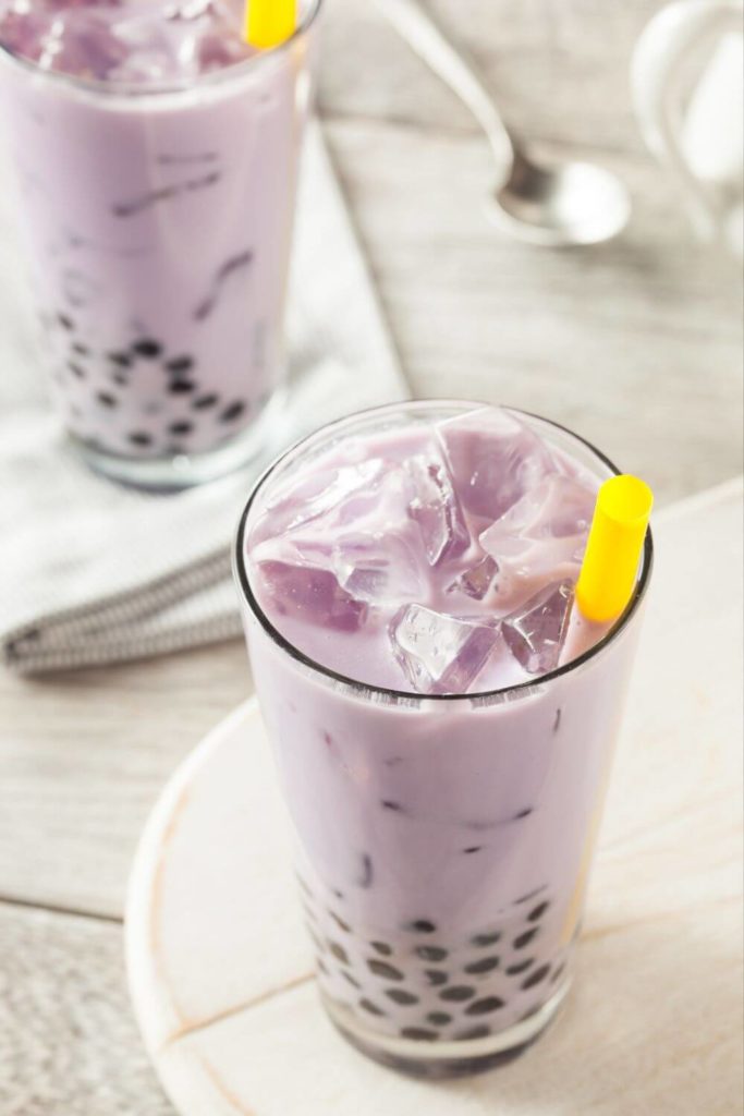 taro milk tea with straw