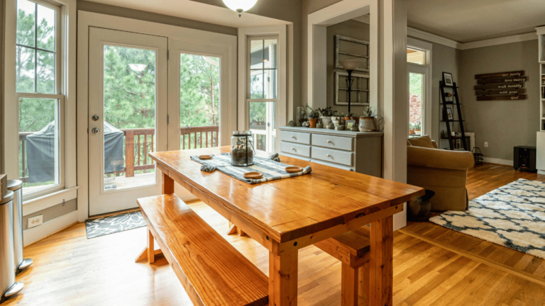 dining room table with wooden bench