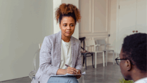 psychologist giving a therapy session